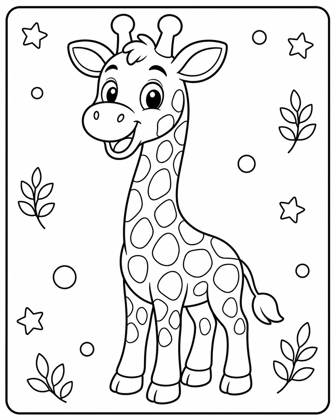 AI coloring page: a giraffe with a long neck — free printable line art