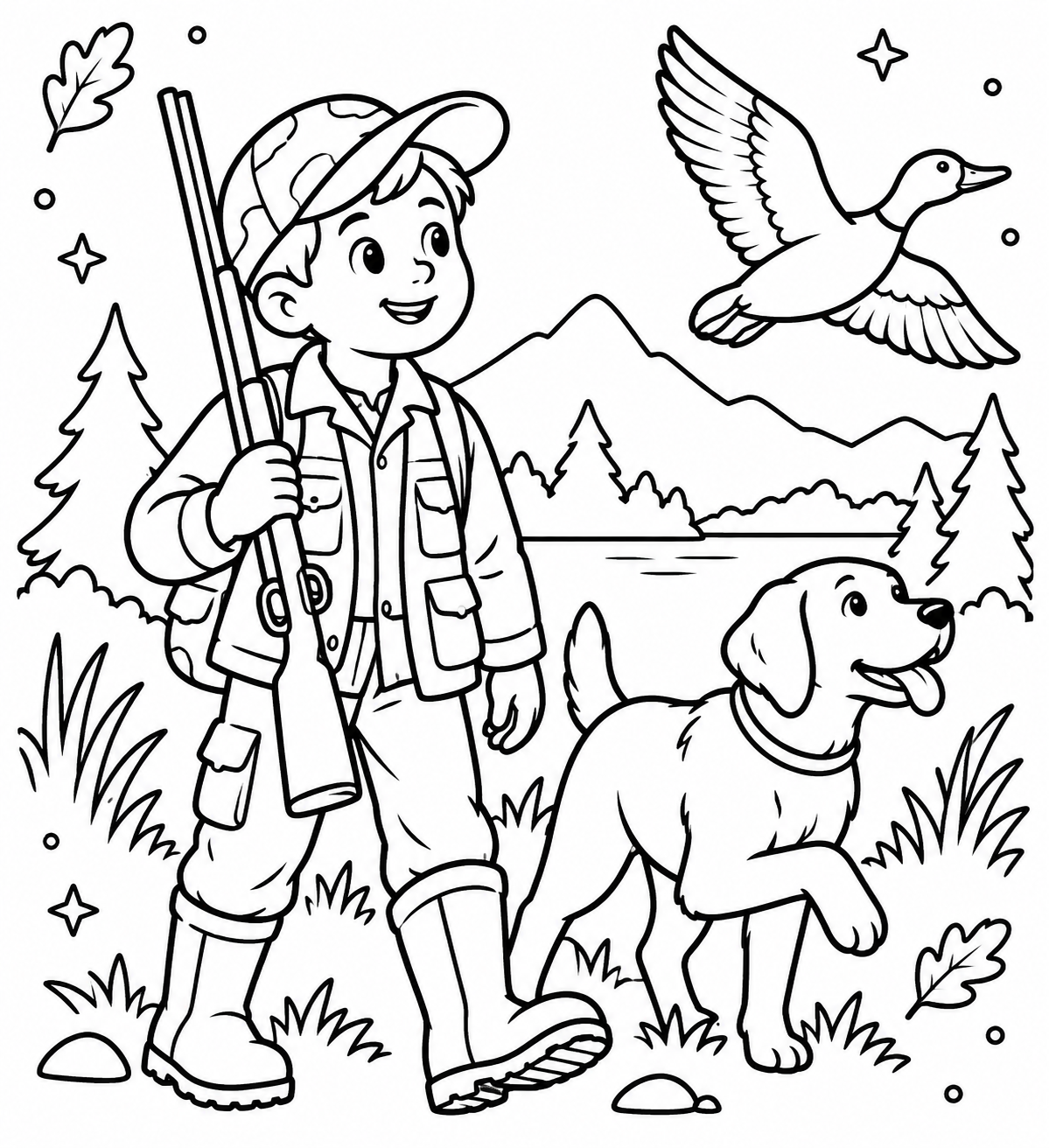 AI coloring page: Hunt — free printable line art