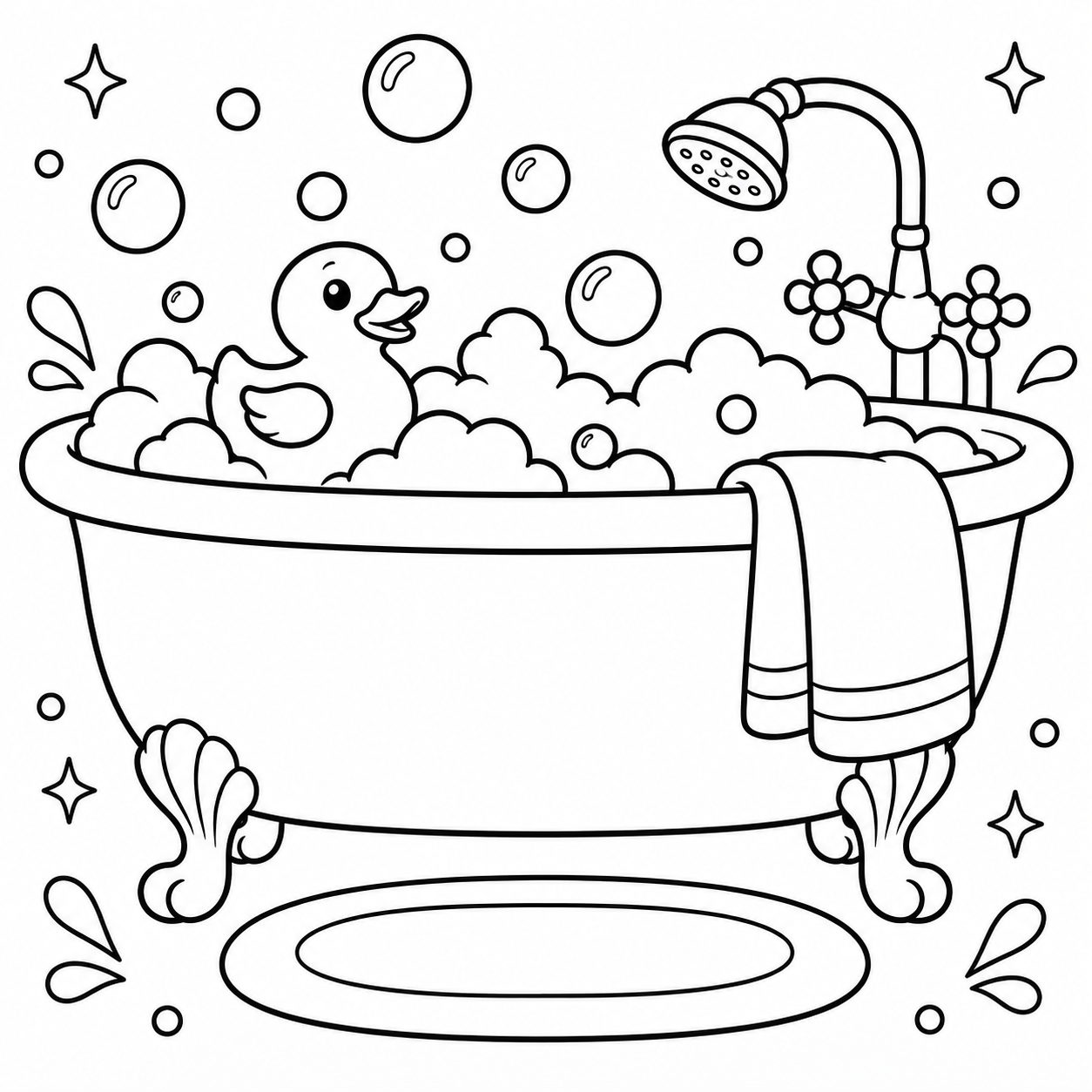 AI coloring page: bath — free printable line art
