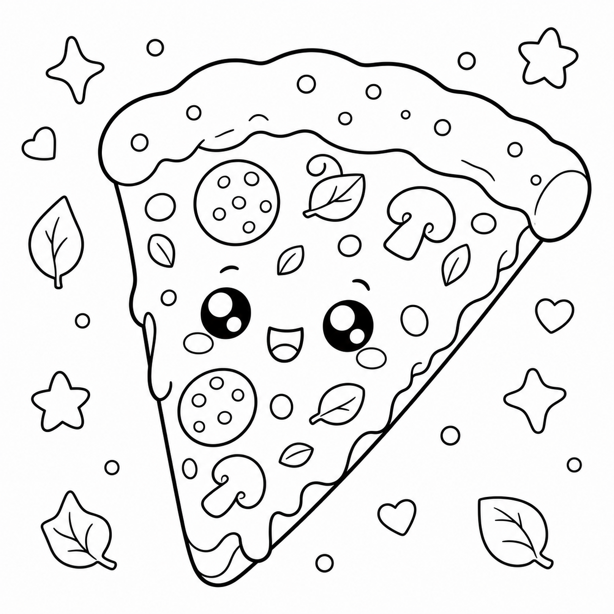 AI coloring page: a kawaii slice of pizza — free printable line art