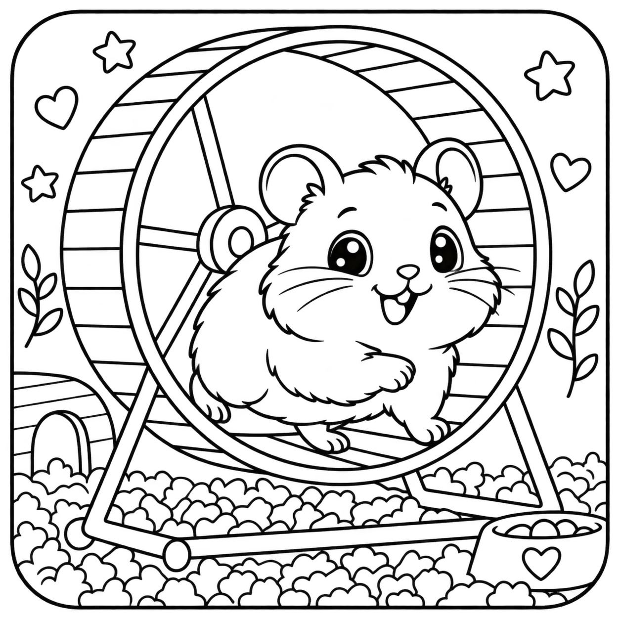 AI coloring page: I want you put in a square with round corners a drawing of a amster don’t put an — free printable line art