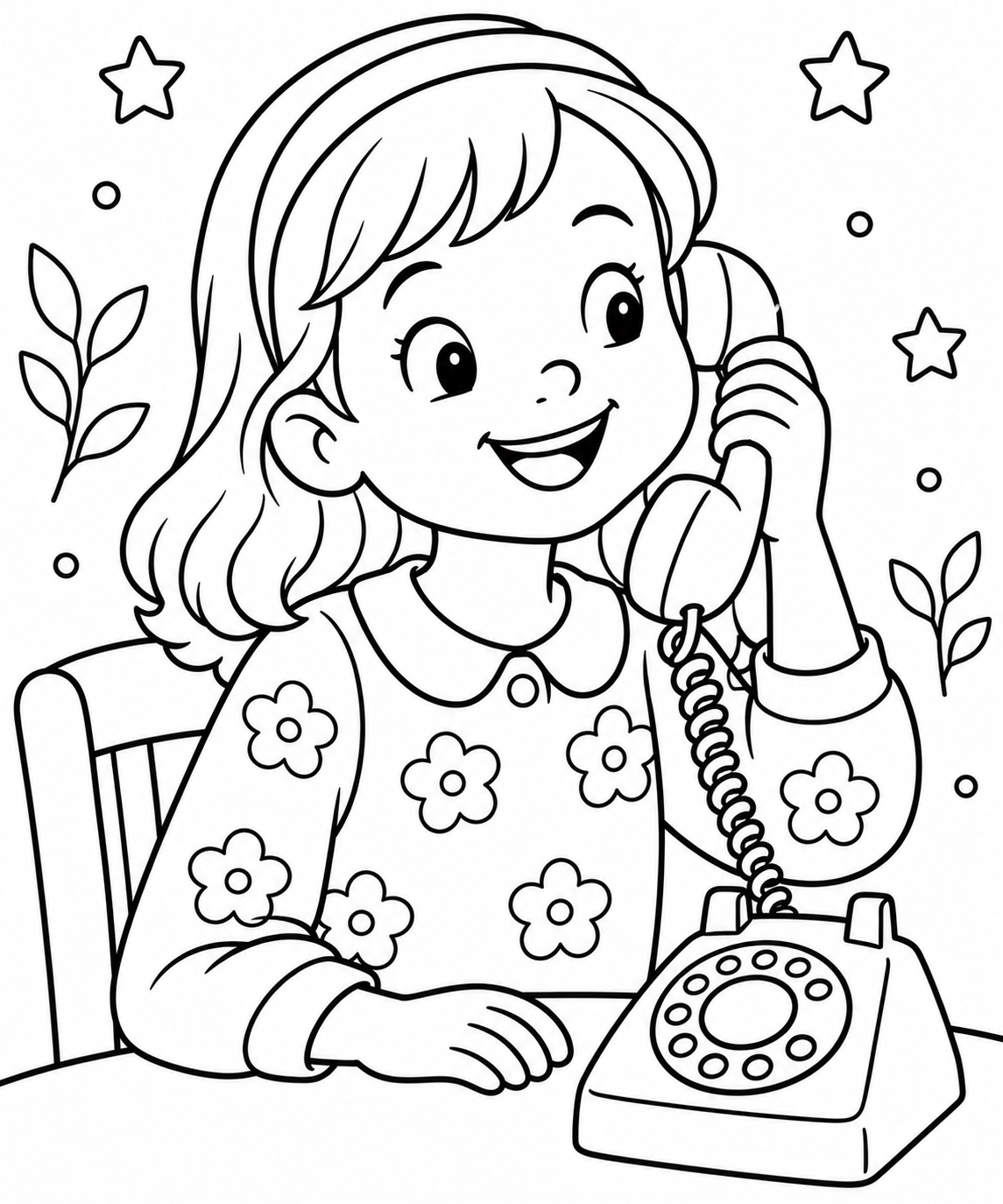 AI coloring page: telephone someone talking on a telephone — free printable line art