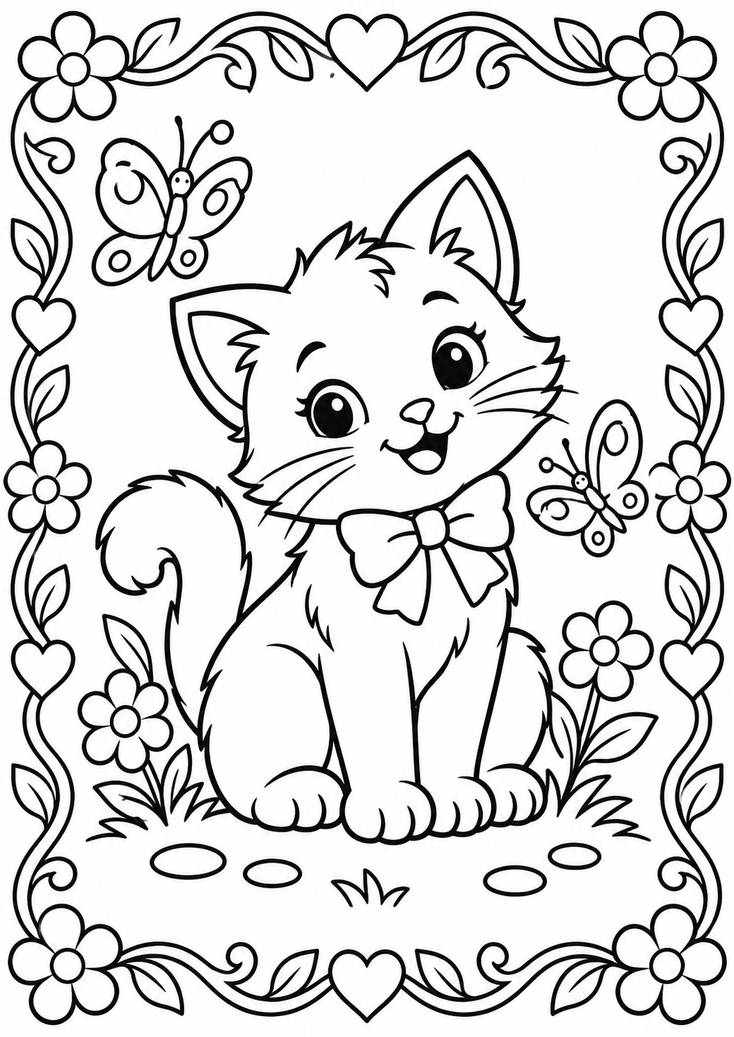AI coloring page: fun curly border for A4 page — free printable line art