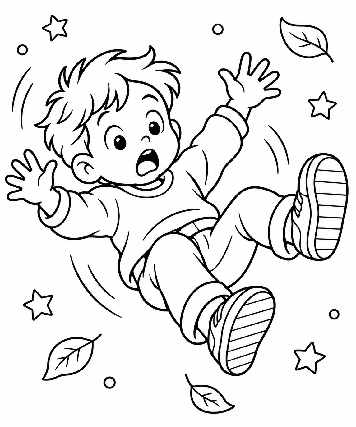AI coloring page: falling down — free printable line art