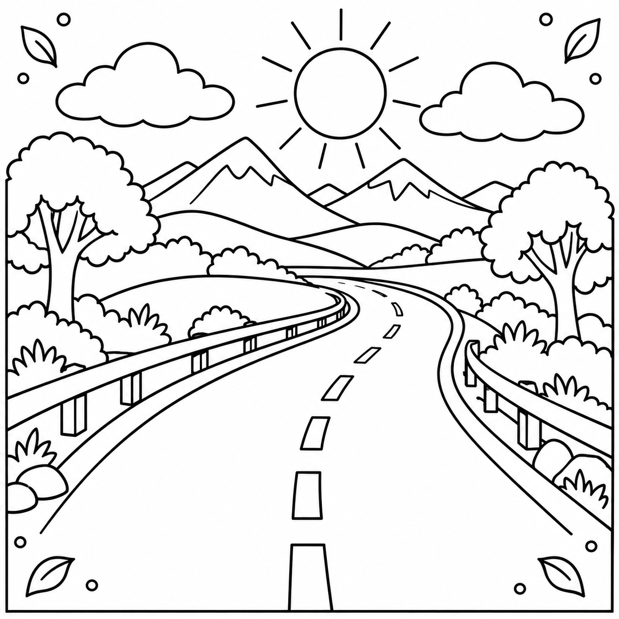 AI coloring page: road — free printable line art