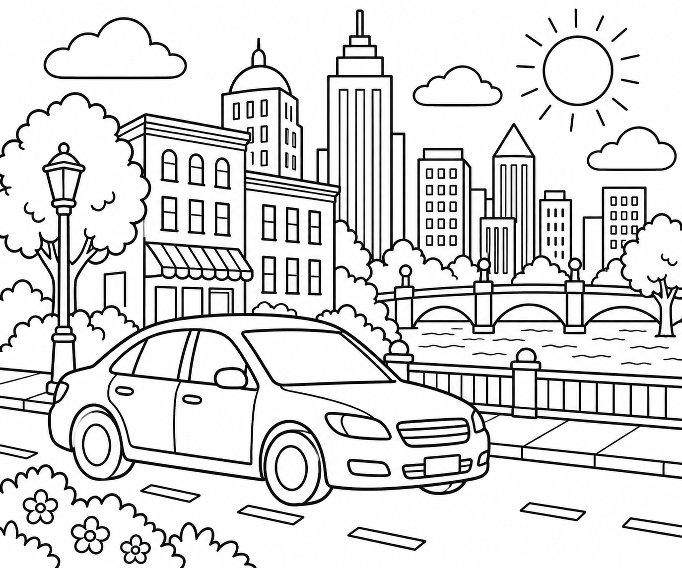 AI coloring page: city — free printable line art