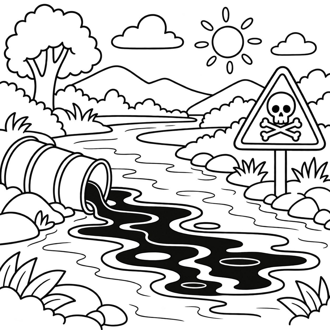 AI coloring page: Dibujo para colorear infantil en blanco y negro, líneas negras gruesas y simples — free printable line art