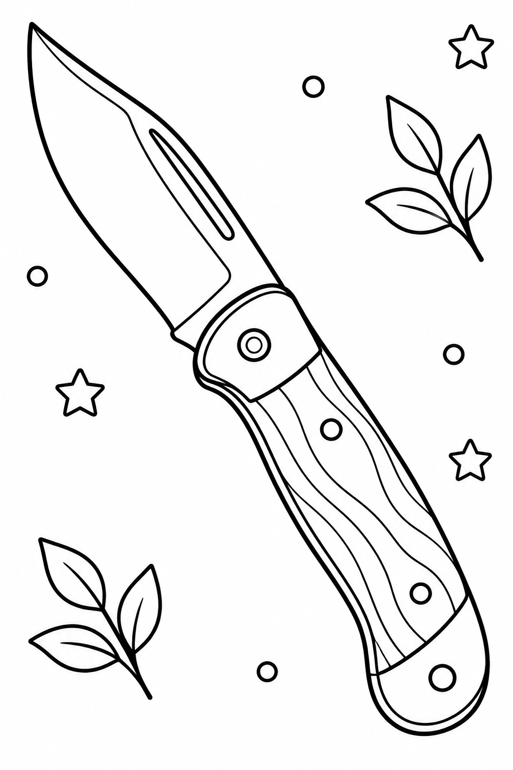 AI coloring page: pocket knife and focus on blade part — free printable line art