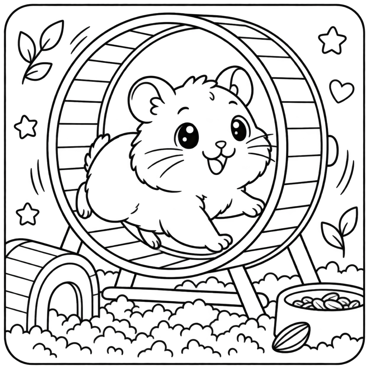 AI coloring page: I want you put in a square with round corners a drawing of a amster don’t put an — free printable line art