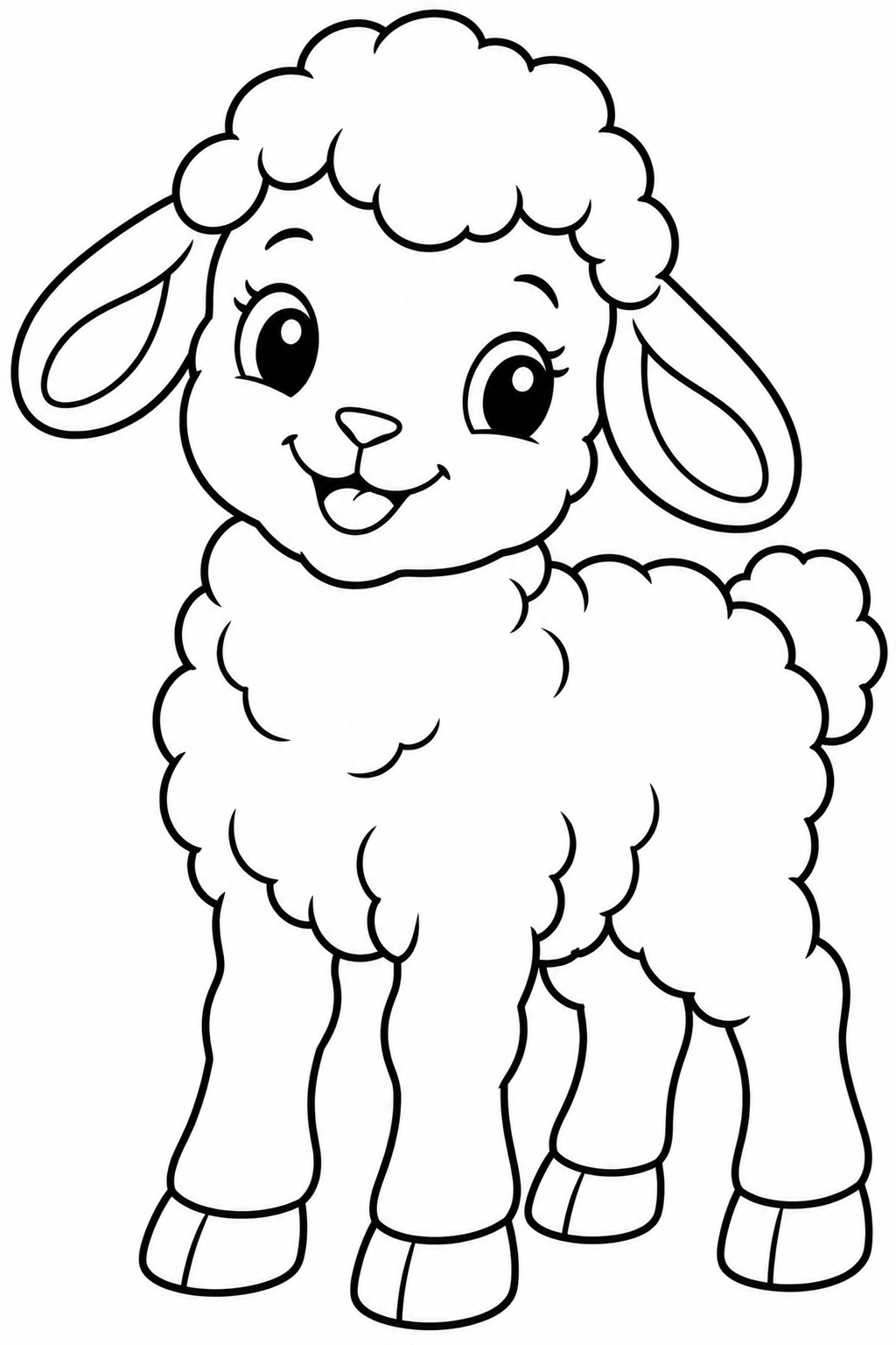 AI coloring page: Create a cute little lamb colouring page for preschool children aged 3–6. Full-b — free printable line art