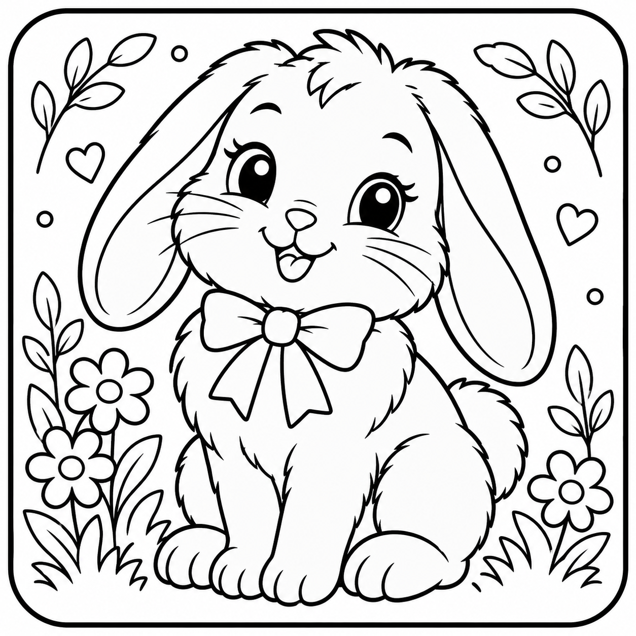 AI coloring page: I want you put in a square with round corners a drawing of bunny don’t put any c — free printable line art