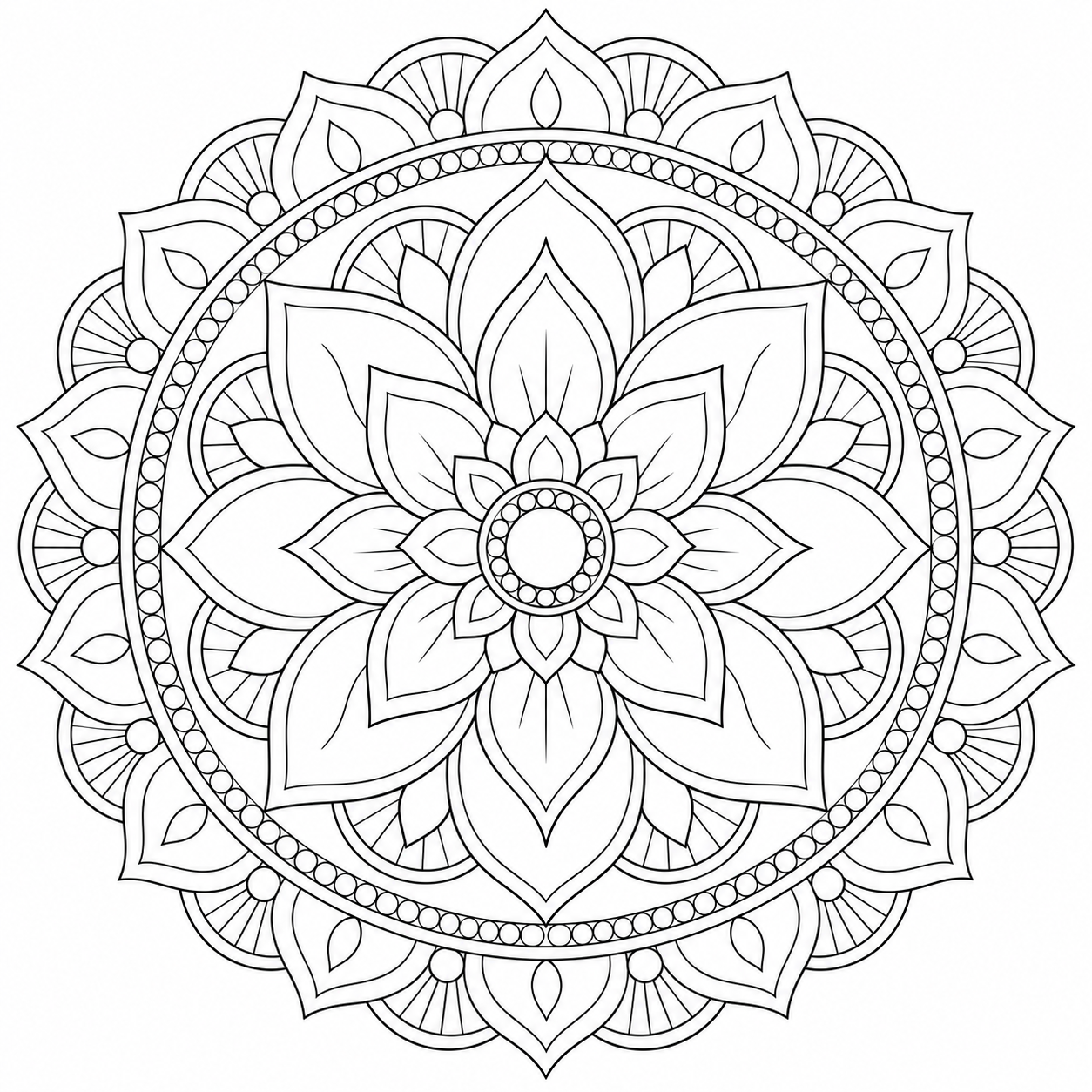 AI coloring page: a lotus flower mandala — free printable line art