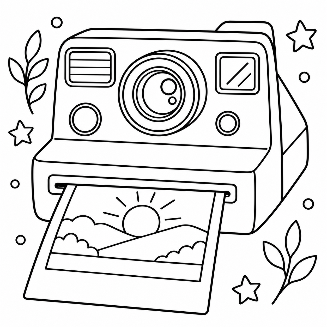 AI coloring page: polaroid photo — free printable line art