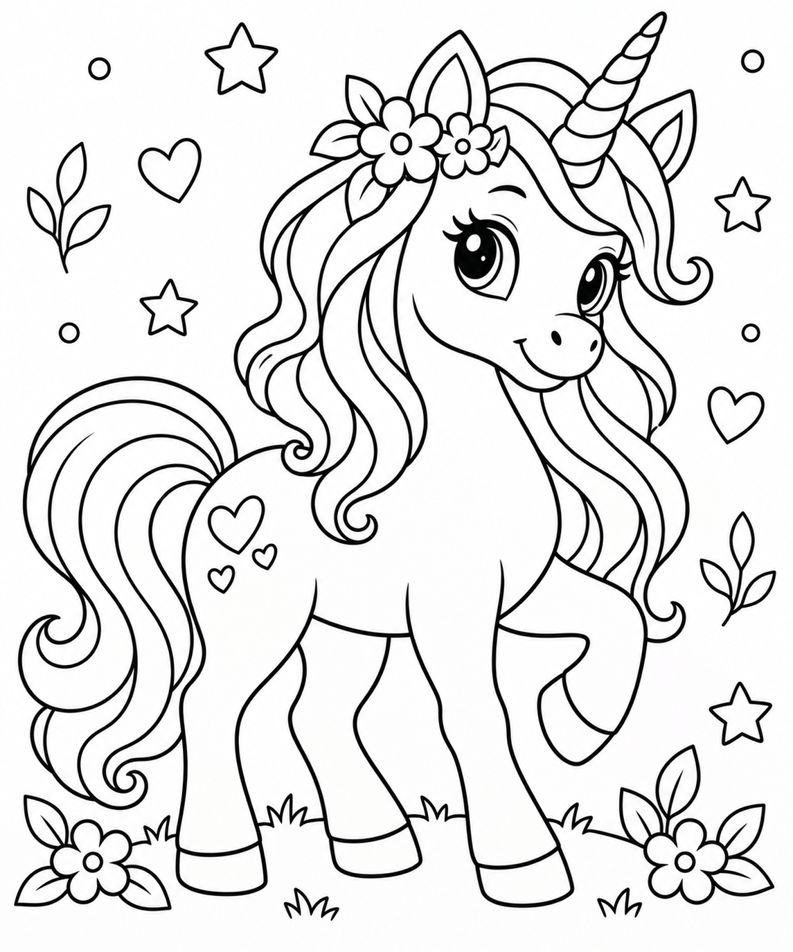 AI coloring page: I want to create a children's unicorn cooling book with 100 Pages and then sell  — free printable line art