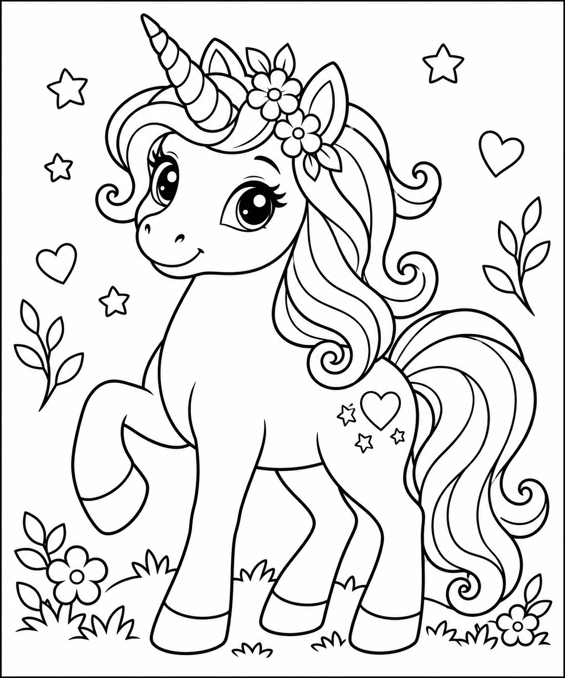 AI coloring page: I want to create a children's unicorn cooling book with 100 Pages and then sell  — free printable line art