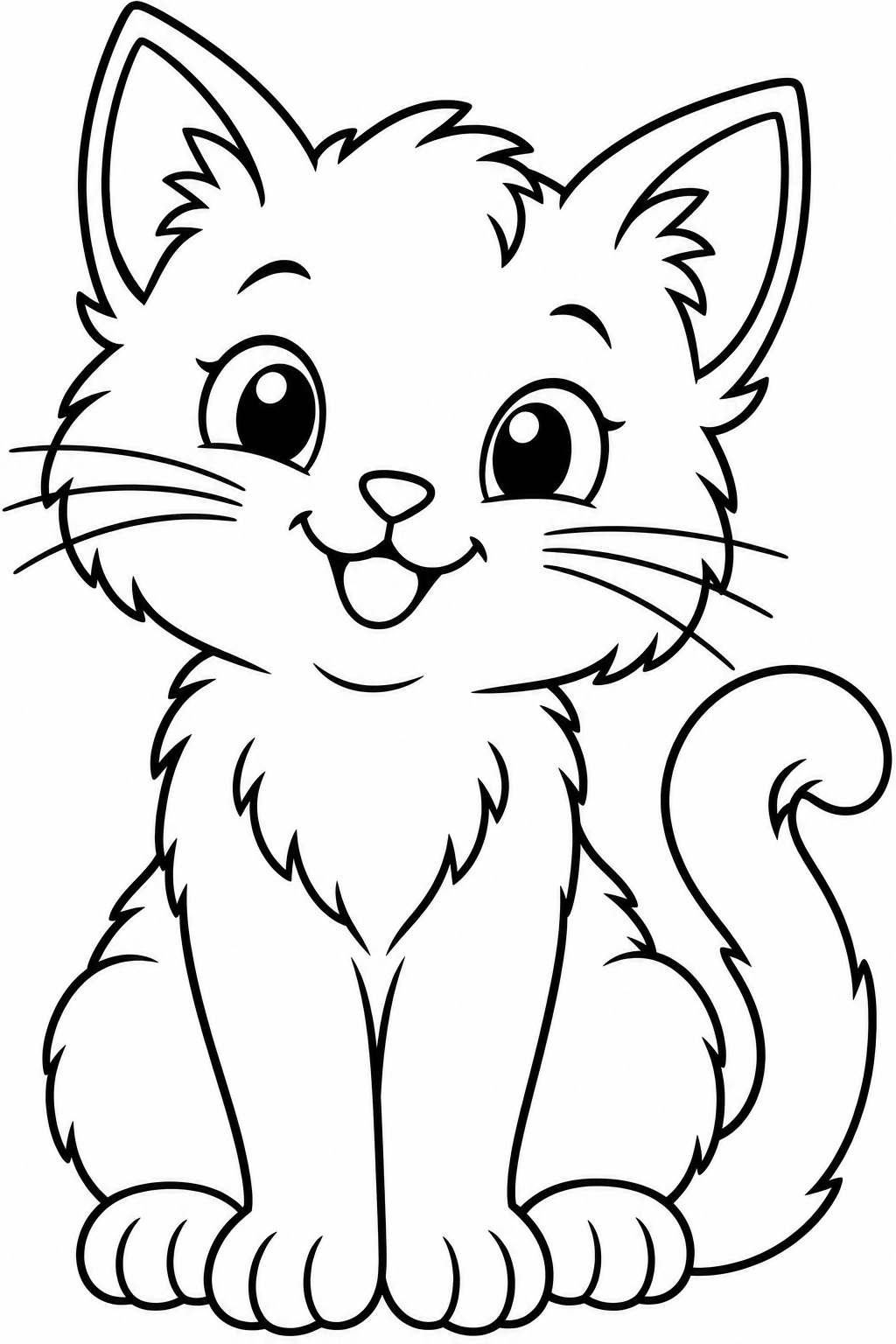 AI coloring page: Create a cute smiling kitten colouring page for preschool children aged 3–6. Ful — free printable line art