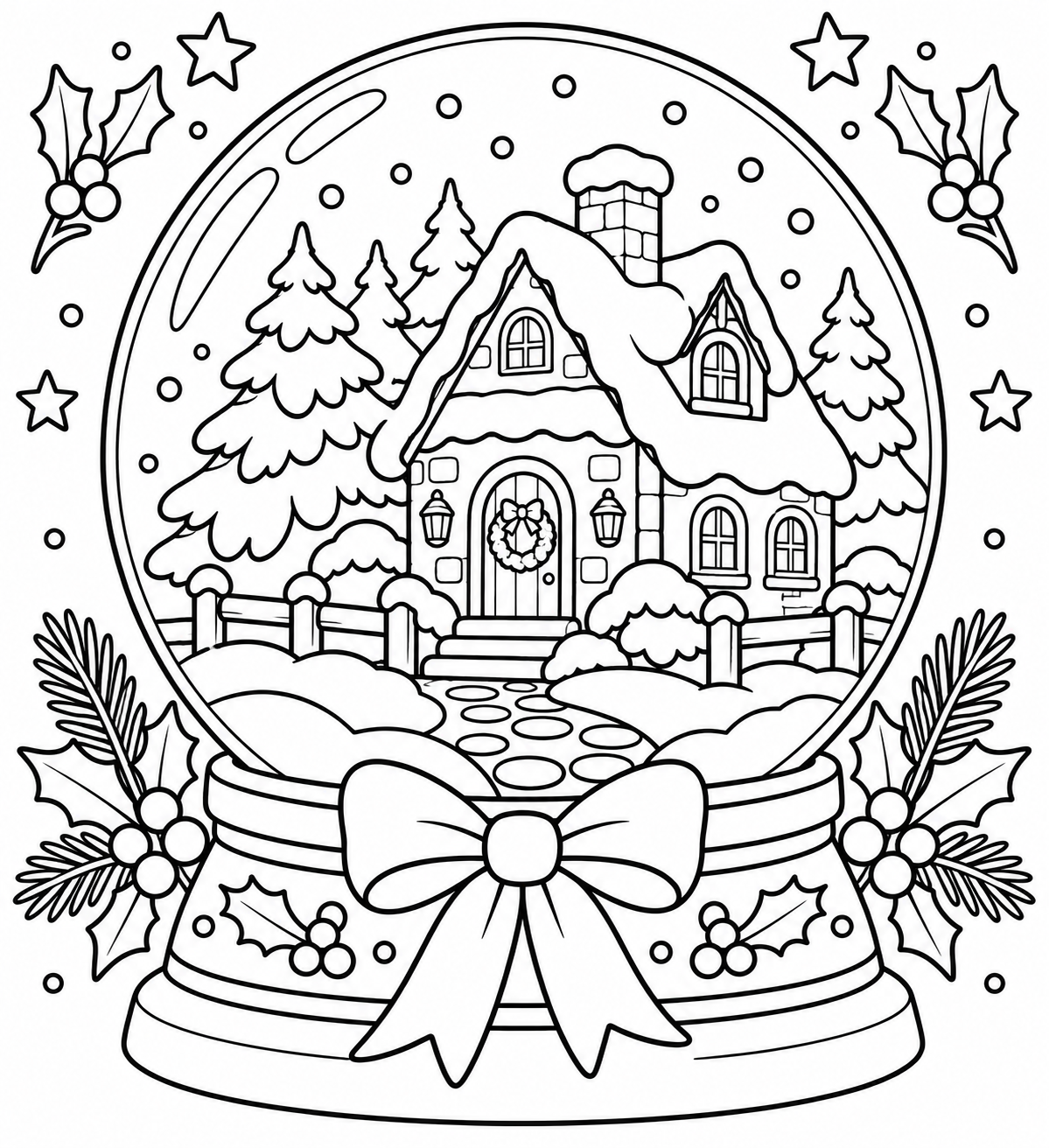 AI coloring page: adult holiday theme coloring book festice cozy and a little hard to color for ad — free printable line art