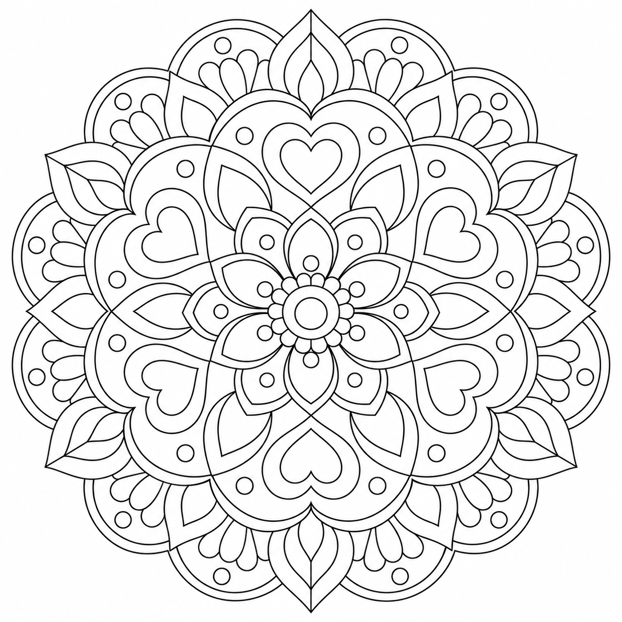 AI coloring page: cute and easy 
mandala — free printable line art